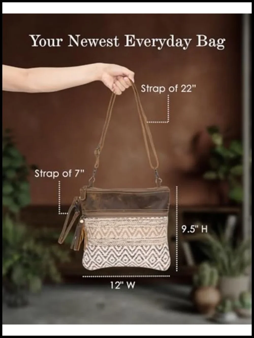 Boho Aztec Canvas Crossbody Bag with Real Leather Detailing